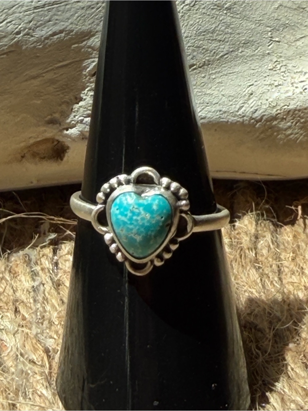 Sterling Silver Heart Turquoise Ring - Blue Heart Gemstone
